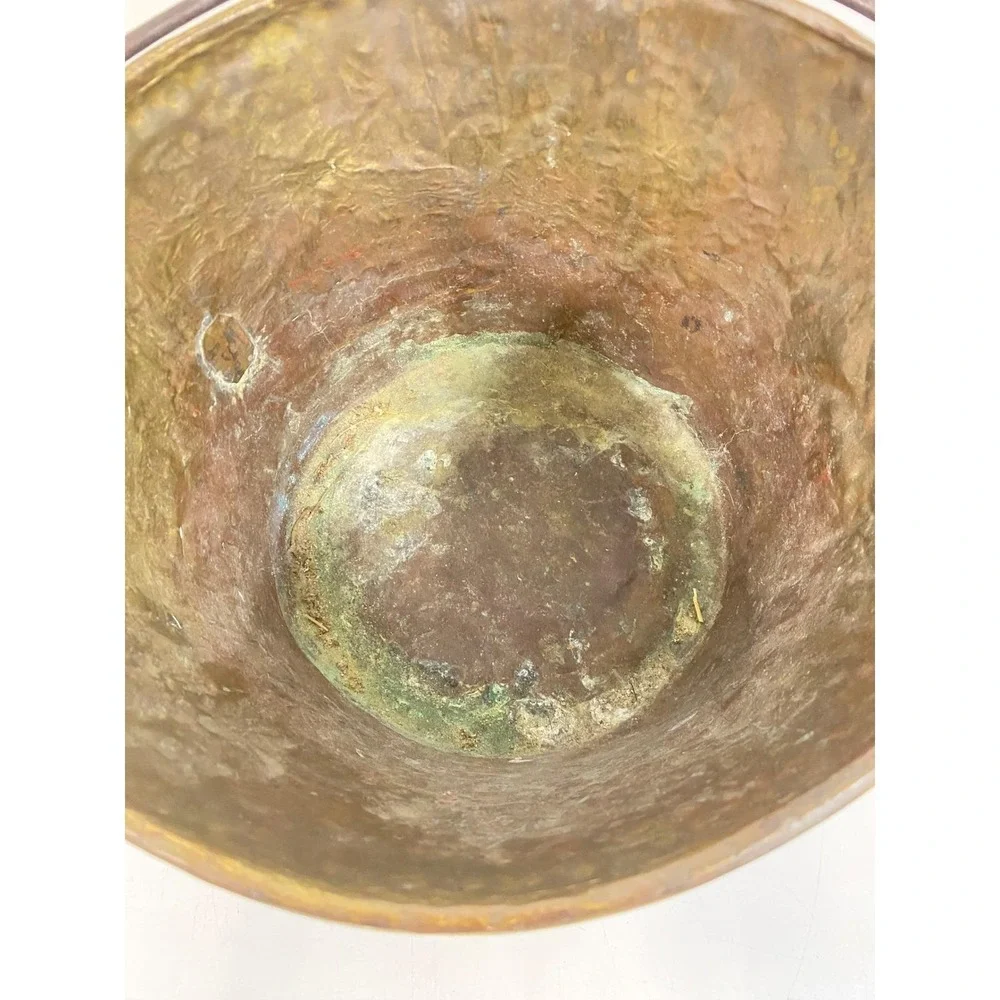 Antique OLD HW Hayden Brass Bucket Patent Spun Brass Pail Iron Handle 1865